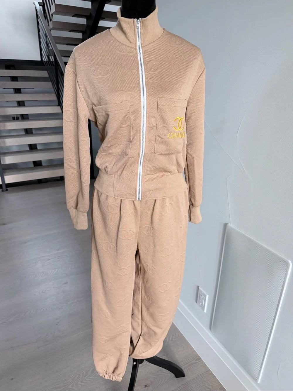 CHANEL Beige Lounge Set Tracksuit Two Piece Matching Set with pockets size S